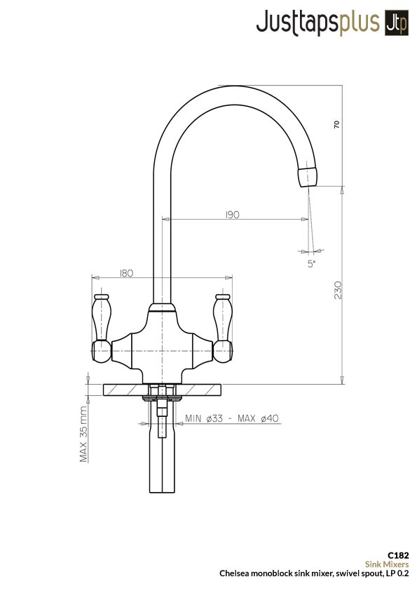 Just Taps Chelsea Monoblock Sink Mixer Swivel Spout