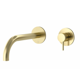 Just Taps Vos Wall Mounted Basin Mixer Tap with 200mm Spout-Brushed Brass