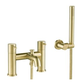 Just Taps Vos Deck Mounted Bath Shower Mixer Tap with Shower Kit-Brushed Brass