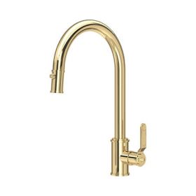 Perrin & Rowe Armstrong Single Lever Pull-down Textured Kitchen mixer Tap Polished Brass