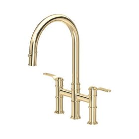 Perrin & Rowe Armstrong Pull-down Bridge Textured Kitchen mixer Tap Gold 