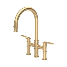 Perrin & Rowe Armstrong Pull-down Bridge Textured Kitchen mixer Tap Satin Brass