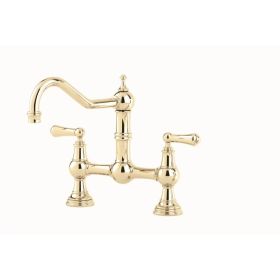 Perrin & Rowe Provence Bridge with levers Kitchen mixer Tap Gold