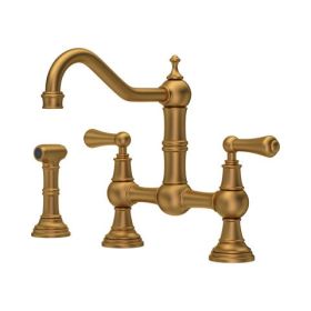 Perrin & Rowe Provence Bridge with levers & rinse Kitchen mixer Tap Aged Brass