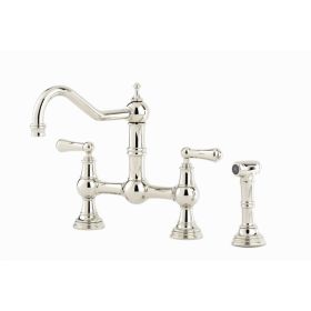 Perrin & Rowe Provence Bridge with levers & rinse Kitchen mixer Tap Polished Nickel