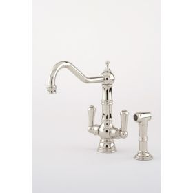 Perrin & Rowe Provence twin lever & rinse Kitchen mixer Tap Polished Nickel