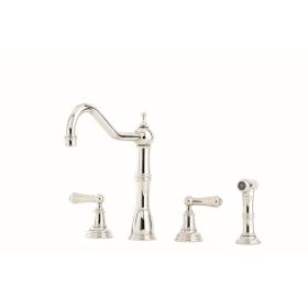 Perrin & Rowe Provence 3hole with levers & Rinse Kitchen mixer Tap Polished Nickel