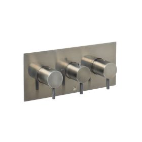Just Taps VOS Brushed Black Thermostatic Concealed 2 Outlet Shower Valve, Horizontal