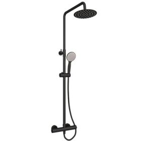 Eastbrook Modern Adjustable Height (850-1200mm) Round Thermostatic Shower Pole - Matt Black