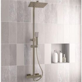 Eastbrook Modern Adjustable Height (850-1200mm) Square Thermostatic Shower Pole - Brushed Brass