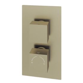 Eastbrook Concealed Thermostatic Twin Shower Valve with Square Handles - Brushed Brass