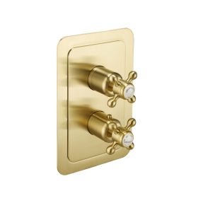 Just Taps Grosvenor Cross Thermostatic 2 Outlet Shower Valve Brushed Brass