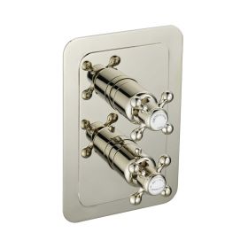 Just Taps Grosvenor Cross Vertical Thermostatic 2-Outlets Concealed Shower Valve-Nickel-240mm