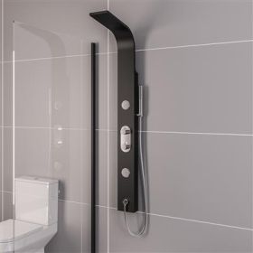 Eastbrook Derwent Shower Panel with Thermostatic Valve, Body Jets, Round Shower Handset & Hose - Black & Chrome