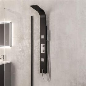 Eastbrook Ardour Shower Panel with Thermostatic Valve, Body Jets, Round Shower Handset & Hose - Black & Chrome