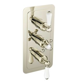Just Taps Grosvenor Lever Vertical Thermostatic 2-Outlets Concealed Shower Valve-Triple Handle-Nickel