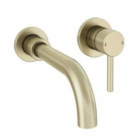 Eastbrook Meriden Wall Mounted Basin Mixer Tap with Curved Spout Brushed Brass