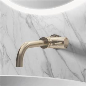Eastbrook Meriden Wall Mounted Single Lever Curved Spout Basin Mixer Tap Brushed Brass