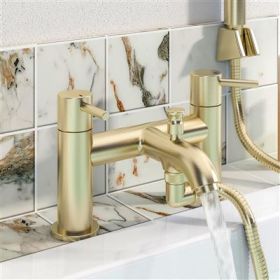 Eastbrook Meriden Bath Shower Mixer Tap with Handset, Hose and Holder Brushed Brass