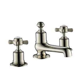 Just Taps Grosvenor Pinch 3-Hole Deck Mounted Basin Mixer Tap-Nickel