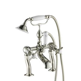 Just Taps Grosvenor Deck Mounted Bath Shower Mixer Tap with Kit-Pinch Handle-Nickel
