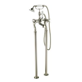Just Taps Grosvenor Freestanding Bath Shower Mixer Tap with Shower Kit-Nickel
