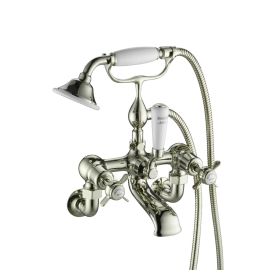 Just Taps Grosvenor Pinch Wall Mounted Bath Shower Mixer Tap with Shower Kit-Nickel