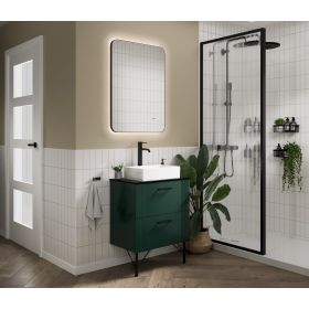 Hib Arcane Curve  Illuminated Frame H70 x W50cm Bathroom Mirror-Black