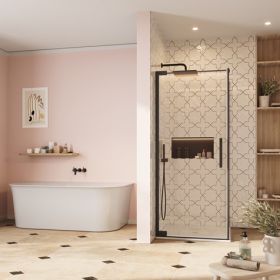 Crosswater Asura 8mm Hinged Door (width-800mm) with Side Panel 800mm and Hammered Handle-Matt Black