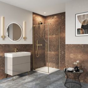 Crosswater Asura 8mm Hinged Door (Width 1000mm) with Side Panel 800mm And Fluted Handle-Brushed Brass