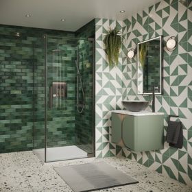 Crosswater Asura 8mm Hinged Door (width-1000mm)  with Side Panel 900mm And Fluted Handle-Slate