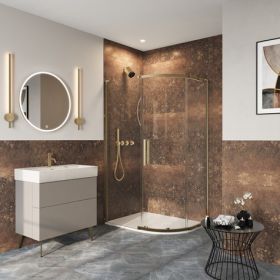 Crosswater Asura 8mm Quadrant Offset Single Door (1200x900mm) and Hammered Handle-Brushed Brass