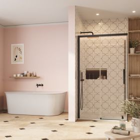 Crosswater Asura 8mm Sliding Door (width 1500mm) with Side Panel 800mm and Hammered Handle-Matt Black
