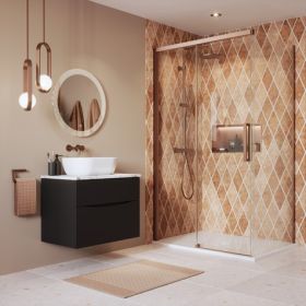 Crosswater Asura 8mm Sliding Door-1500mm with 800mm Side Panel Hammered Handle-Brushed Bronze
