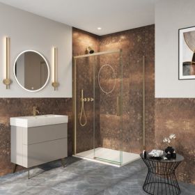Crosswater Asura 8mm Sliding Door (Width 1400) with Side Panel 800mm And Hammered Handle-Brushed Brass