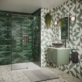 Crosswater Asura 8mm Sliding Door (width-1500mm)  with Side Panel 800mm And Hammered Handle-Slate