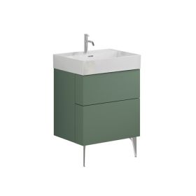 Crosswater Avenue 600mm Two Drawer Vanity with 3TH Ceramic Basin-Sage Green