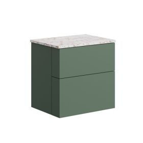 Crosswater Avenue 600 Two drawer  Wall Hung Vanity Sage Green with Gold Vein Worktop