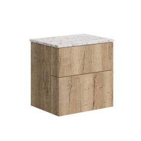 Crosswater Avenue 600 Two drawer Wall Hung Vanity Windsor Oak with Gold Vein Worktop