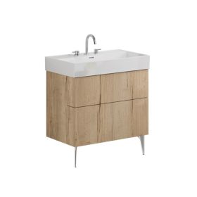 Crosswater Avenue 800mm Two Drawer Vanity with 3TH Ceramic Basin-Windsor Oak