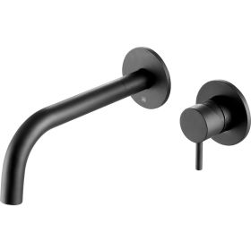 Just Taps VOS wall mounted basin mixer, with 200mm spout Designer handle-Matt Black