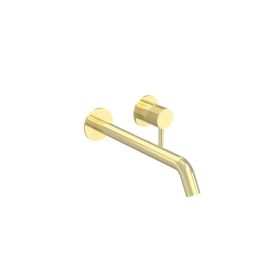 Saneux COS 2 Plate Wall mounted KIT - w/ Long spout (220mm) w/ Knurled handle - Brushed Brass (PVD)