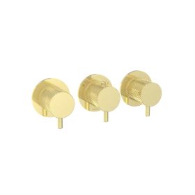Saneux COS 3 Way Thermostatic Shower Ring Valve Kit - w/ Knurled Handle - Landscape - Brushed Brass