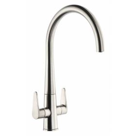 Abode Coniq R Twin Lever Monobloc Kitchen mixer Tap Brushed Nickel