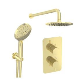 Saneux COS 2 way shower kit - w/ 3 Function Handset and Shower Head - Knurled - Brushed Brass