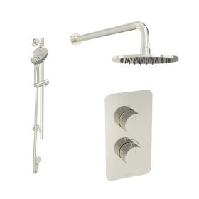 Saneux COS 2 way shower kit - w/ 3 Function Handset and Slider Rail and Shower Head - Fluted - Brushed Nickel