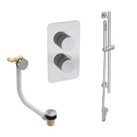 Saneux COS 2 way shower kit - w/ Slim Handset and Slider Rail and Bath filler - Fluted - Chrome