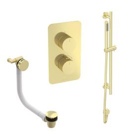 Saneux COS 2 way shower kit - w/ Slim Handset and Slider Rail and Bath filler - Fluted - Brushed Brass