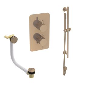 Saneux COS 2 way shower kit - w/ Slim Handset and Slider Rail and Bath filler - Knurled - Brushed Bronze