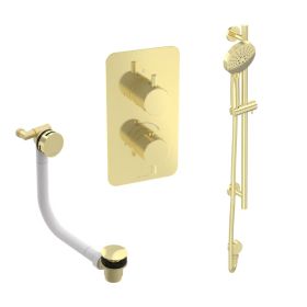 Saneux COS 2 way shower kit - w/ 3 Function Handset and Slider Rail and Bath filler - Brushed Brass